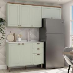Cozinha Compacta sem Tampo 6 Portas 3 Gavetas Iluminata Verde Mint