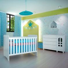 Quarto de Bebê Gabrielle Cômoda com Fraldário Gran Selena Berço 3 em 1 Branco Carolina Baby