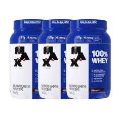 Kit 3 100% Whey Max Titanium Pote 900g Chocolate Suplemento