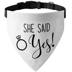 HDGDT She Said Yes – Bandana de casamento para cães – Bandana ajustável para animais de estimação com fivela de liberação rápida e anel em D para cães e gatos