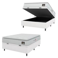 Cama Box Baú Colchão Casal Espuma D33 Vangogh Pillow Top 138x188x70cm Branco Linho Hellen - Suporta até 120kg por Pessoa