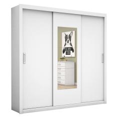 Guarda Roupa Roupeiro Bahia 3 Portas De Correr Com Espelho Central 4 Gavetas Carioca Branco