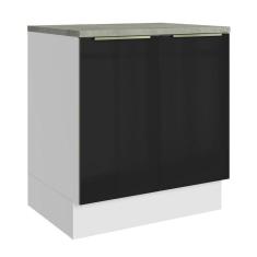 Balcão Madesa 70 Cm 2 Portas - Com Tampo Branco/Preto