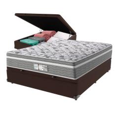 Cama Box Baú Marrom e Colchão Casal Evolution Molas Ensacadas Probel