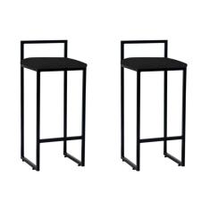 Kit 2 Banquetas Altas Industriais em Aço Dori Preto Assento Suede Preto