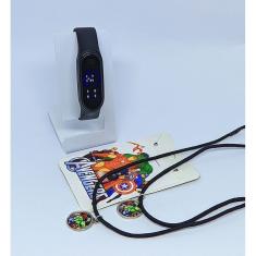 Kit Relógio Infantil Digital Led Menino Esportivo Silicone + Colares Amizade Best Friends com Pingente Desenho animado