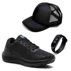 Tênis Masculino Esportivo Academia Caminhada Leve + Relógio e Boné - D