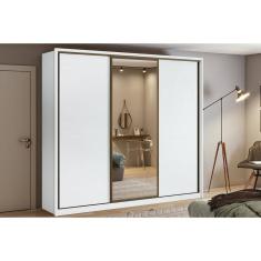 Guarda Roupa Casal 3 Portas de Correr e 6 Gavetas c/ Espelho Spazio Branco - Lopas