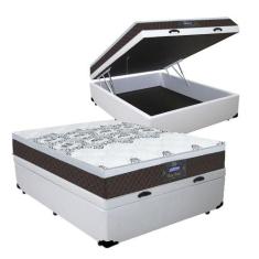 Cama Box C/ Baú Casal tecido sintético Preto + Colchão Mola Ensacada G