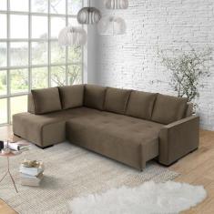 Sofá Andros Chaise e 3 Lugares Estofama, Marrom