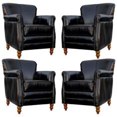 Kit 04 Poltronas Decorativas Sala de Estar Brunei Pés Madeira Preto Co