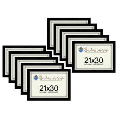 Kit 10 Molduras Porta Diploma Certificado A4 21x30 Preto - Santamaria 