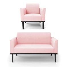 Sofá Namoradeira Com Poltrona Base De Madeira Fixa Preto Marisa Suede 