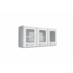 Armário Aéreo Cozinha Modulado Gourmet 7009 3 Portas C/ Vidro Branco - Bertolini