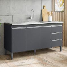 Balcão Para Cozinha 3 Portas Blackpool Cinza Fosco