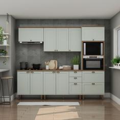 Cozinha Completa Americana 5 Peças Com Portas 4 Gavetas Verde Mint/Ébano Fosco