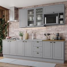 Cozinha Completa 6 Peças Com Aéreo Microondas Emily Cinza/Nature