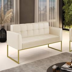 Sofá Namoradeira Elisa Corino Bege Base Metálica Industrial Dourado - D'rossi