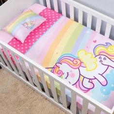 Jogo De Lençol De Berço 2 Peças Bebê Unicórnio Arco Íris - Mercado Bor