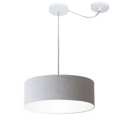 Lustre Pendente Cilíndrico Com Desvio de Centro Vivare Md-4255 Cúpula em Tecido 40x15cm - Bivolt