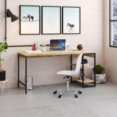 Escrivaninha Mesa Escritório com Estante Baixa 2 Prateleiras Estilo In