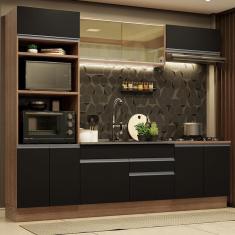 Cozinha Completa Madesa Glamy 270010 com Armário e Balcão (Sem Tampo e Pia) - Rustic/Preto