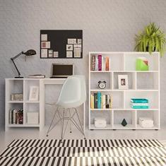 Conjunto Home Office 2 Peças 1 Escrivaninha 4 Nichos e 1 Estante para Livro 10 Nichos Artely Branco