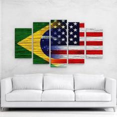 Quadro Decorativo EUA Brasil e Estados Unidos em mdf