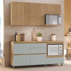 Cozinha 4 Peças Ripado Rainha 100% MDF Balcão e Aéreo Forno 100% MDF Marrom/Verde