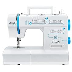 Máquina de Costura Portátil Elgin Genius Plus JX-4035 220V Branca e Azul para Uso Doméstico
