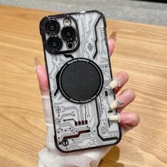 Capa magnética ultrafina com padrão de circuito sem moldura para iPhone 11 12 13 14 Pro Max 14Plus Capa transparente revestida de luxo, preta, para iPhone 13 Pro