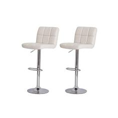 Kit 2 Banquetas Estofada Gomos Branca Base Giratória Cromada Altura Regulável Cozinha Bar Bancada