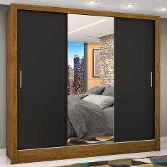 Guarda-roupa Casal 3 Portas com Espelho Porto Plus Espresso Móveis Cinamomo Preto