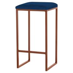 Banqueta Decorativa Billie Base Bronze Veludo Azul - Gran Belo