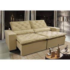 Sofá Lisboa 2,52m Retrátil, Reclinável Com Molas No Assento Tecido Suede Velusoft Bege - Cama Inbox