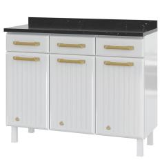 Balcão De Cozinha De Aço Triplo Telasul Diamante C/ Tampo Branco