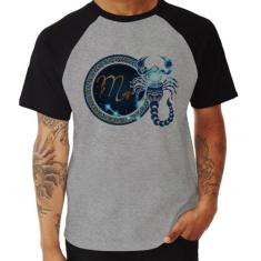 Camiseta Raglan Signo Escorpião Astrologia - Foca na Moda, Cinza, Pret