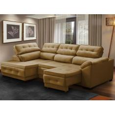 Sofá Canto Chaise Luiza 5 Lug Retrátil Reclinável 250Cm Mola Bonnel Pi