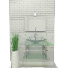 Gabinete Vidro 60Cm Inox Cuba Retangular Incolor + Torneira