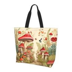BIFMVOG Bolsa feminina reutilizável com zíper cogumelo - Grande bolsa de compras de praia e trabalho