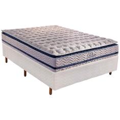 Cama Box Casal: Colchão Molas Paropas Masterpocket Ensacadas Blue + Base Crc Rústico Branco(138X188)