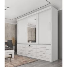 Guarda Roupa Casal com Espelho 3 Portas de Correr 9 Gavetas 199cm Chicago