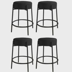 Kit 04 Banquetas Alta Sintra 65cm Redonda Ferro Preto Sintético Preto - Ahazzo Móveis