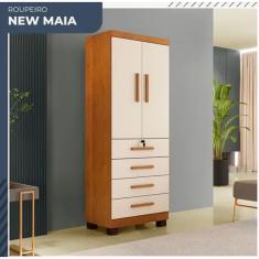 Guarda Roupa New Maia 2 Portas 4 Gavetas com Chave Benetil Móveis - Cinamomo/Off