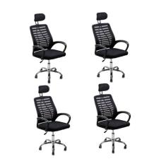 Kit 4 Cadeiras Escritório Diretor Tela Mesh Encosto De Cabeça com Eboo