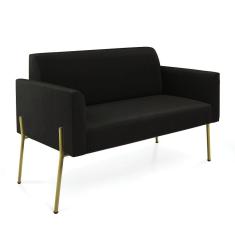 Sofá Namoradeira 2 Lugares Pé De Ferro Dourado Marisa Suede D03 Preto