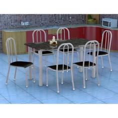 Conjunto De Mesa Granada Com 6 Cadeiras Madri Prata E Preto Liso Gr -