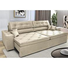 Sofá Retrátil e Reclinável 2,72m com Molas Cama Inbox Estilo Suede Velusoft Bege