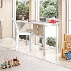 Escrivaninha Infantil Club House Wood com 2 Gavetas Casatema Branco/Marroml