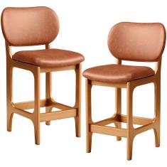 Kit 02 Banquetas Baixa Bar Cozinha E Sala De Jantar Fixa Betta L02 Imbuia Couríssimo Camel - Lyam Decor